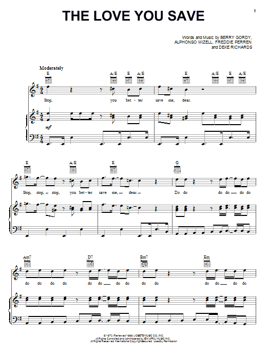 The Jackson 5 The Love You Save Sheet Music Notes & Chords for Piano, Vocal & Guitar (Right-Hand Melody) - Download or Print PDF