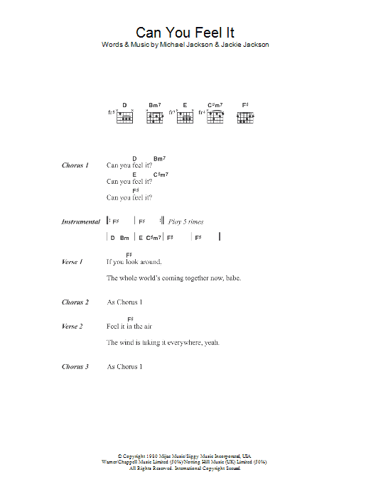 The Jackson 5 Can You Feel It Sheet Music Notes & Chords for Lyrics & Chords - Download or Print PDF