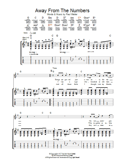 The Jam Away From The Numbers Sheet Music Notes & Chords for Guitar Tab - Download or Print PDF