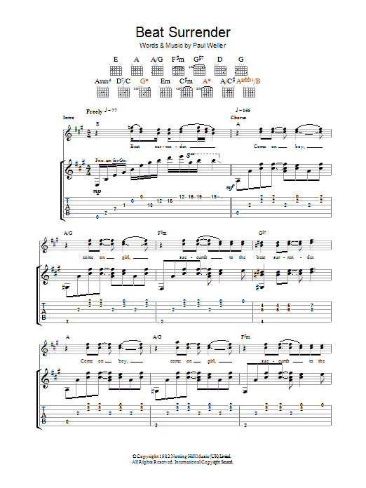 The Jam Beat Surrender Sheet Music Notes & Chords for Lyrics & Chords - Download or Print PDF