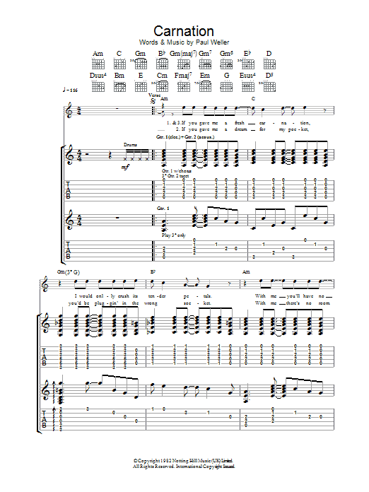 The Jam Carnation Sheet Music Notes & Chords for Keyboard - Download or Print PDF