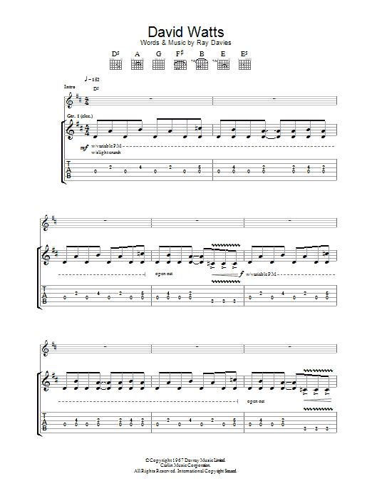 The Jam David Watts Sheet Music Notes & Chords for Guitar Tab - Download or Print PDF