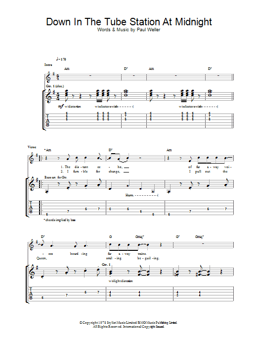 The Jam Down In The Tube Station At Midnight Sheet Music Notes & Chords for Lyrics & Chords - Download or Print PDF