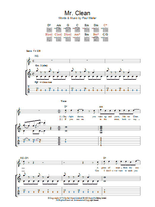 The Jam Mr. Clean Sheet Music Notes & Chords for Guitar Tab - Download or Print PDF