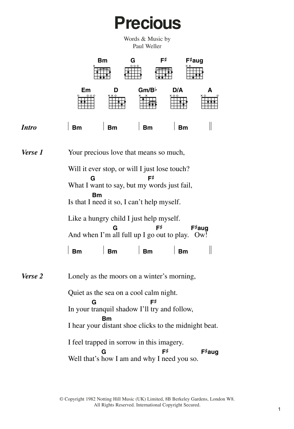 The Jam Precious Sheet Music Notes & Chords for Lyrics & Chords - Download or Print PDF