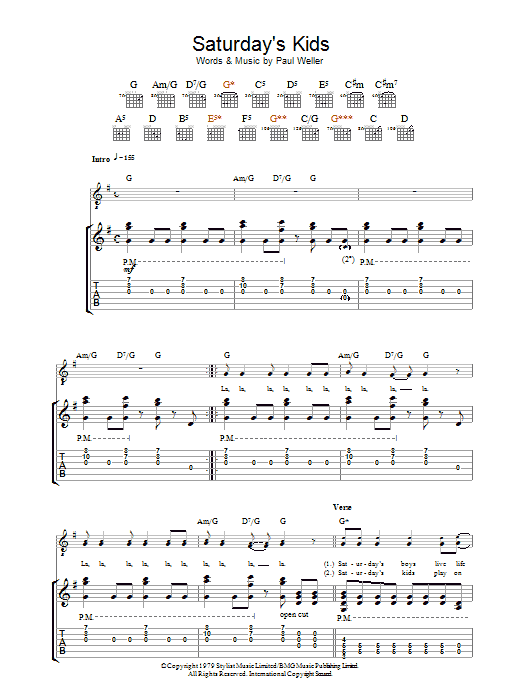The Jam Saturday's Kids Sheet Music Notes & Chords for Guitar Tab - Download or Print PDF
