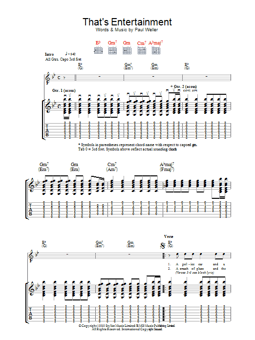 The Jam That's Entertainment Sheet Music Notes & Chords for Ukulele Lyrics & Chords - Download or Print PDF