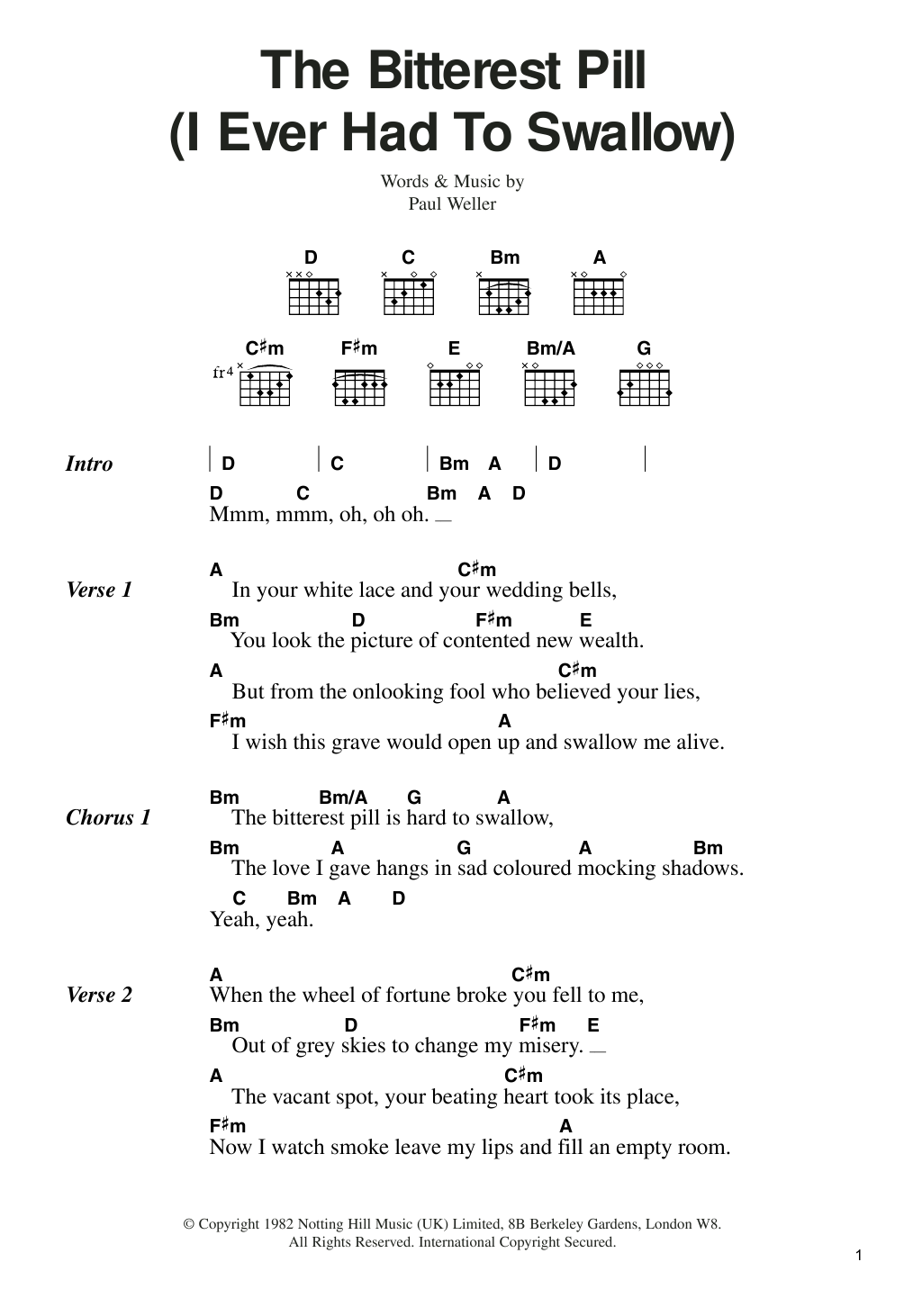 The Jam The Bitterest Pill (I Ever Had To Swallow) Sheet Music Notes & Chords for Lyrics & Chords - Download or Print PDF