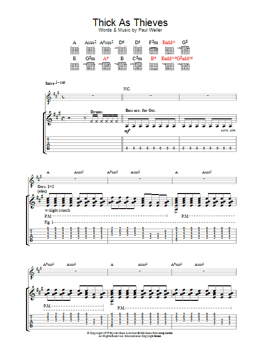 The Jam Thick As Thieves Sheet Music Notes & Chords for Guitar Tab - Download or Print PDF