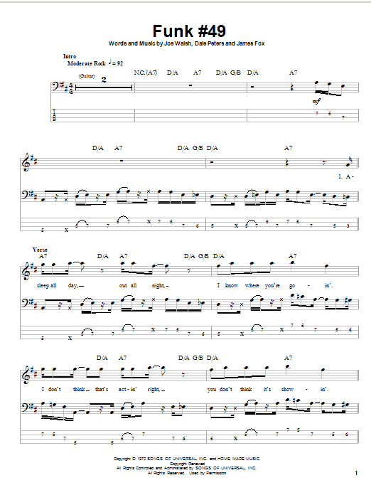 The James Gang Funk #49 Sheet Music Notes & Chords for Guitar Tab (Single Guitar) - Download or Print PDF