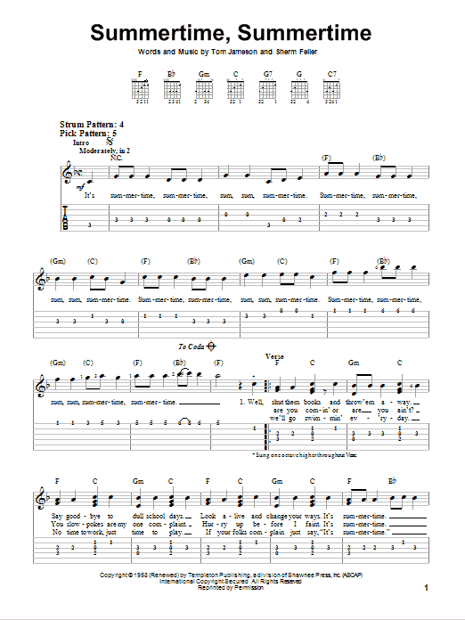 The Jamies Summertime, Summertime Sheet Music Notes & Chords for Easy Guitar Tab - Download or Print PDF