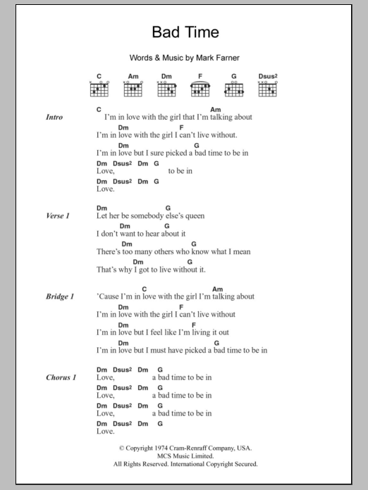 The Jayhawks Bad Time Sheet Music Notes & Chords for Lyrics & Chords - Download or Print PDF