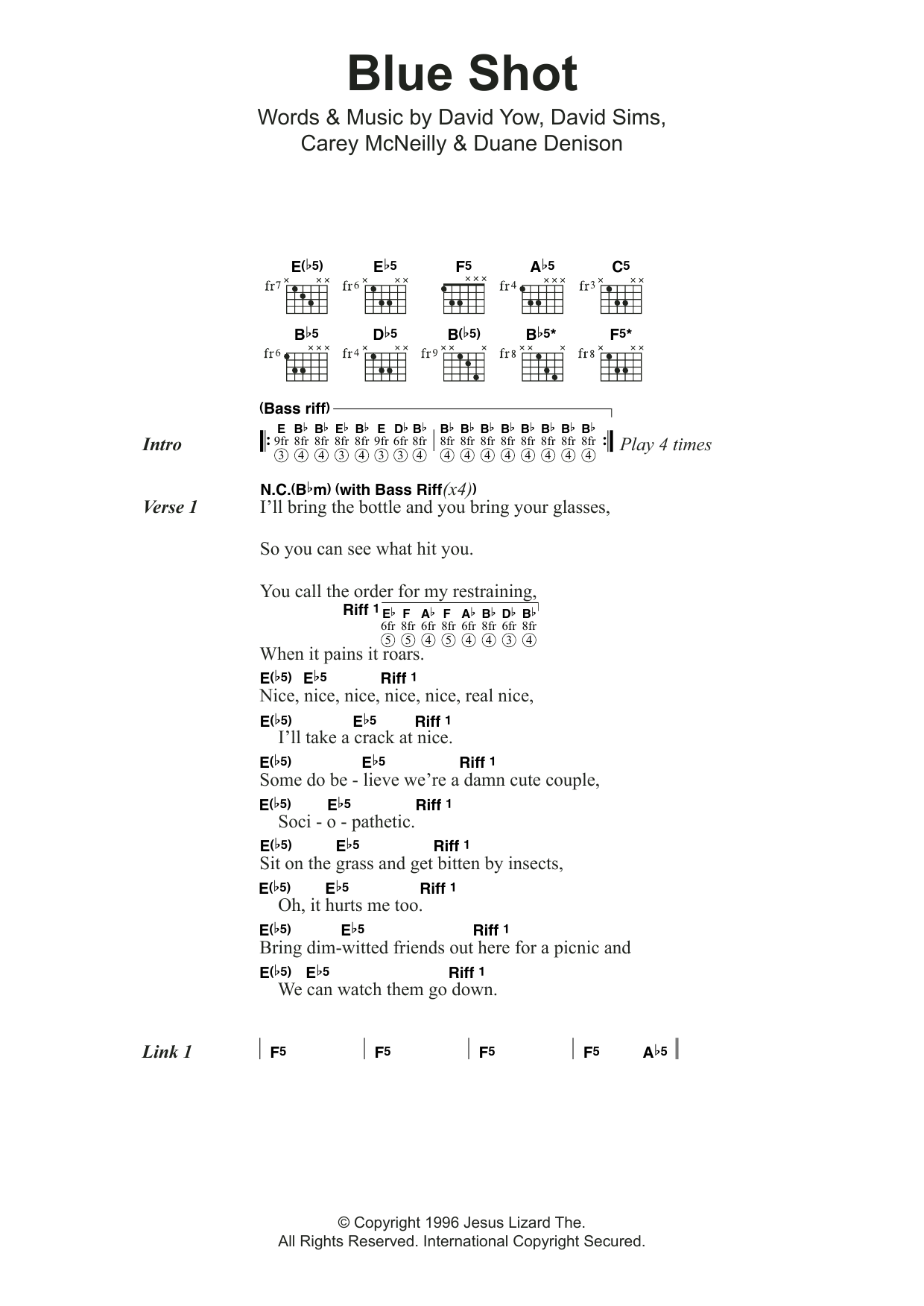 The Jesus Lizard Blue Shot Sheet Music Notes & Chords for Lyrics & Chords - Download or Print PDF