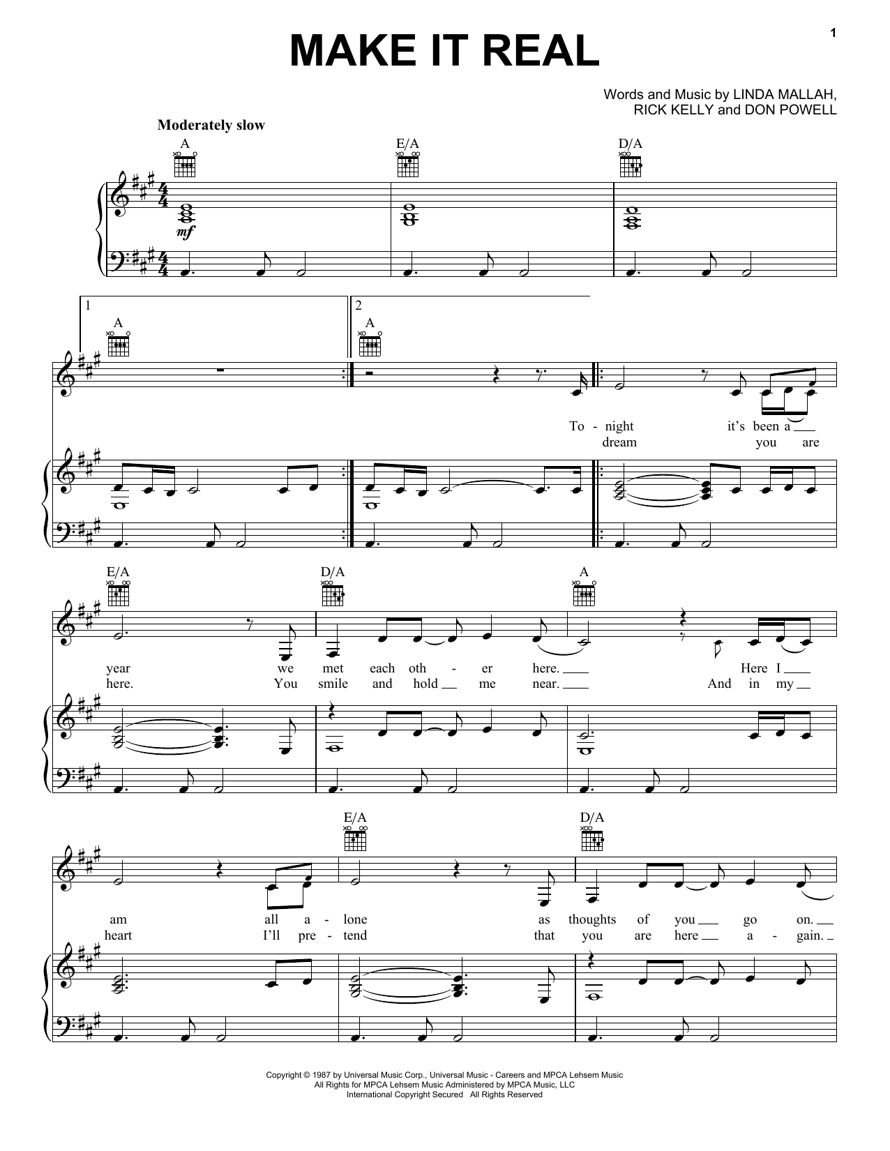 The Jets Make It Real Sheet Music Notes & Chords for Piano, Vocal & Guitar Chords (Right-Hand Melody) - Download or Print PDF
