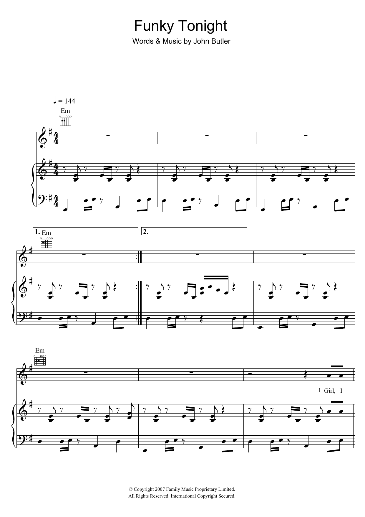 The John Butler Trio Funky Tonight Sheet Music Notes & Chords for Piano, Vocal & Guitar (Right-Hand Melody) - Download or Print PDF
