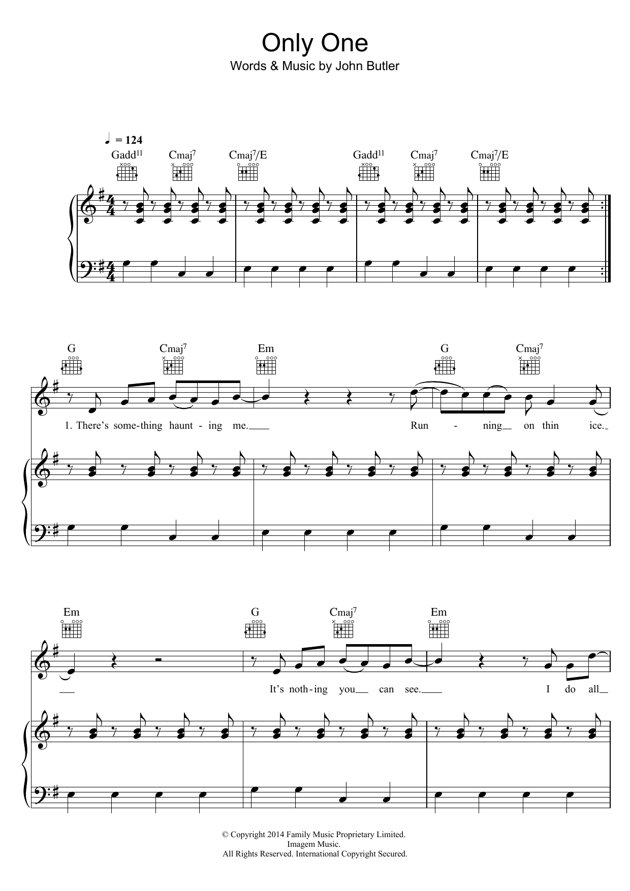The John Butler Trio Only One Sheet Music Notes & Chords for Piano, Vocal & Guitar (Right-Hand Melody) - Download or Print PDF
