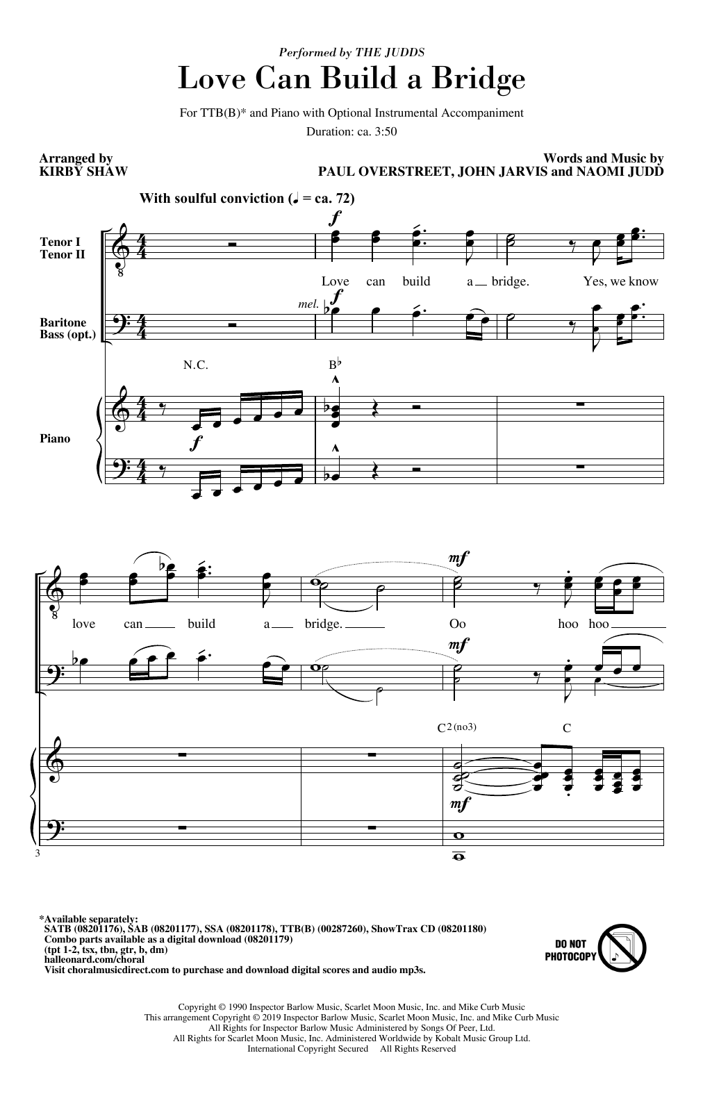 The Judds Love Can Build A Bridge (arr. Kirby Shaw) Sheet Music Notes & Chords for TTBB Choir - Download or Print PDF