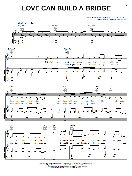The Judds Love Can Build A Bridge Sheet Music Notes & Chords for Lyrics & Chords - Download or Print PDF