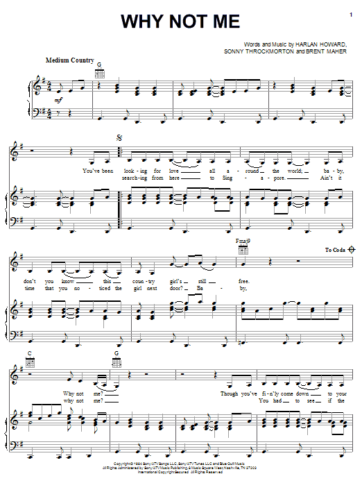 The Judds Why Not Me Sheet Music Notes & Chords for Lead Sheet / Fake Book - Download or Print PDF