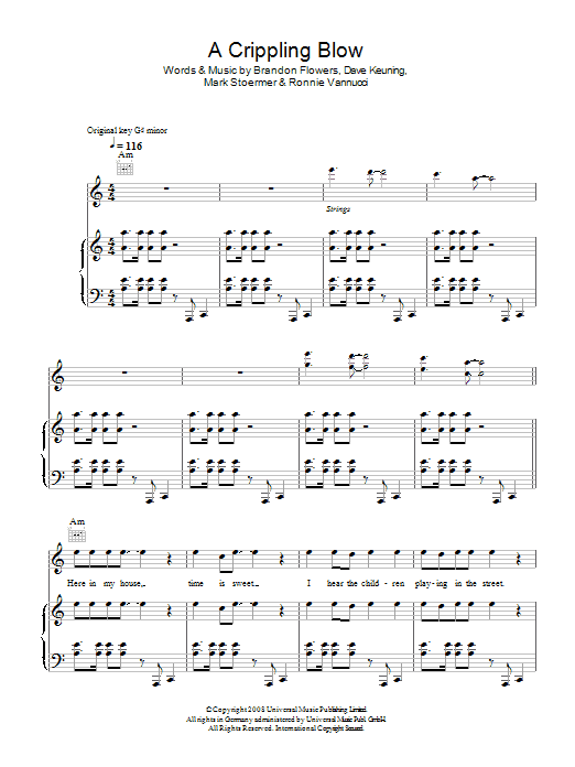 The Killers A Crippling Blow Sheet Music Notes & Chords for Lyrics & Chords - Download or Print PDF