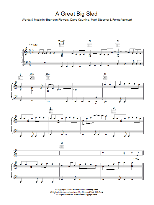 The Killers A Great Big Sled Sheet Music Notes & Chords for Beginner Piano - Download or Print PDF
