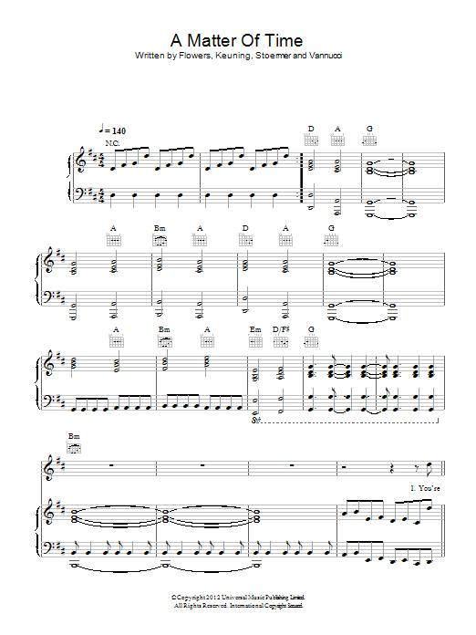 The Killers A Matter Of Time Sheet Music Notes & Chords for Piano, Vocal & Guitar (Right-Hand Melody) - Download or Print PDF The Killers A Matter Of Time Sheet Music Notes & Chords for Piano, Vocal & Guitar (Right-Hand Melody) - Download or Print PDF