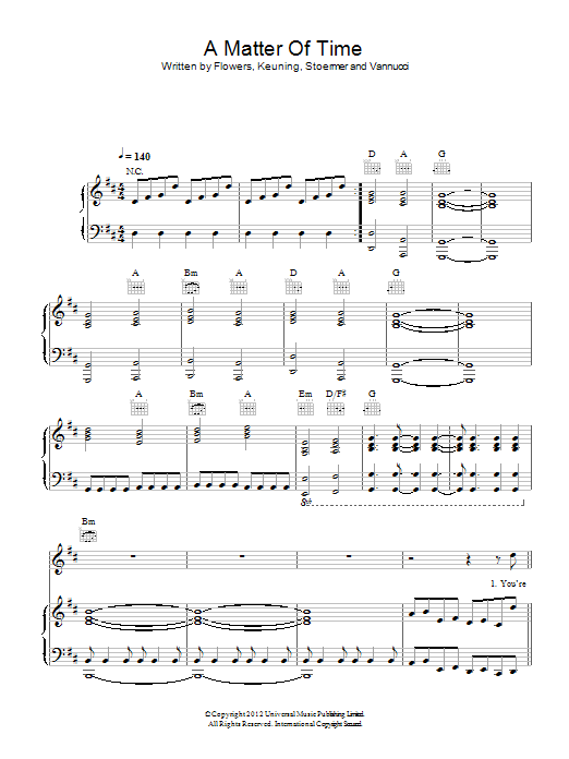 The Killers A Matter Of Time Sheet Music Notes & Chords for Piano, Vocal & Guitar (Right-Hand Melody) - Download or Print PDF
