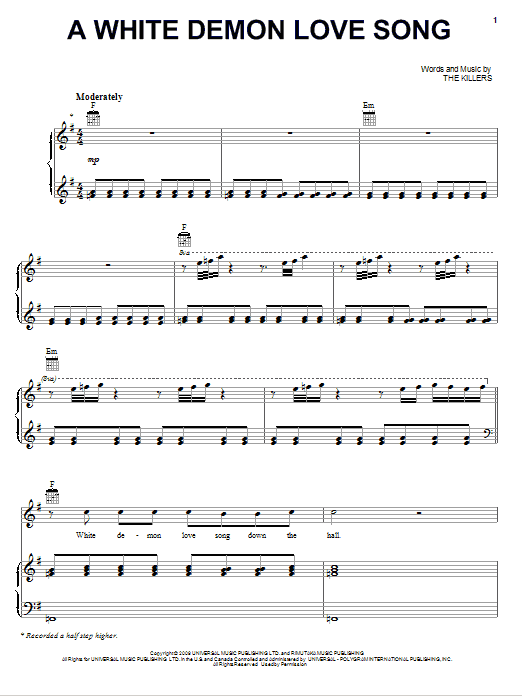 The Killers A White Demon Love Song Sheet Music Notes & Chords for Piano, Vocal & Guitar (Right-Hand Melody) - Download or Print PDF