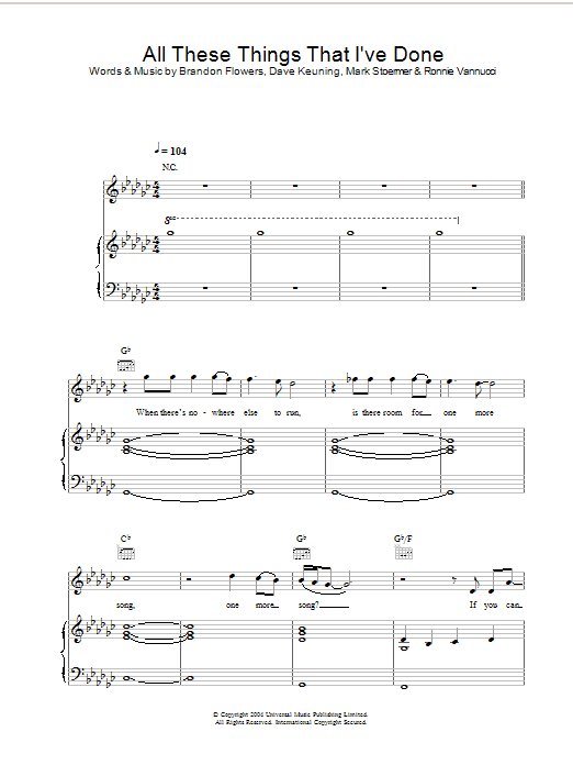 The Killers All These Things That I've Done Sheet Music Notes & Chords for Guitar Tab - Download or Print PDF