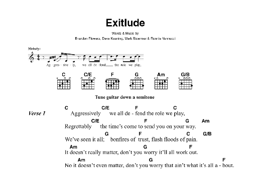 The Killers Exitlude Sheet Music Notes & Chords for Guitar Tab - Download or Print PDF