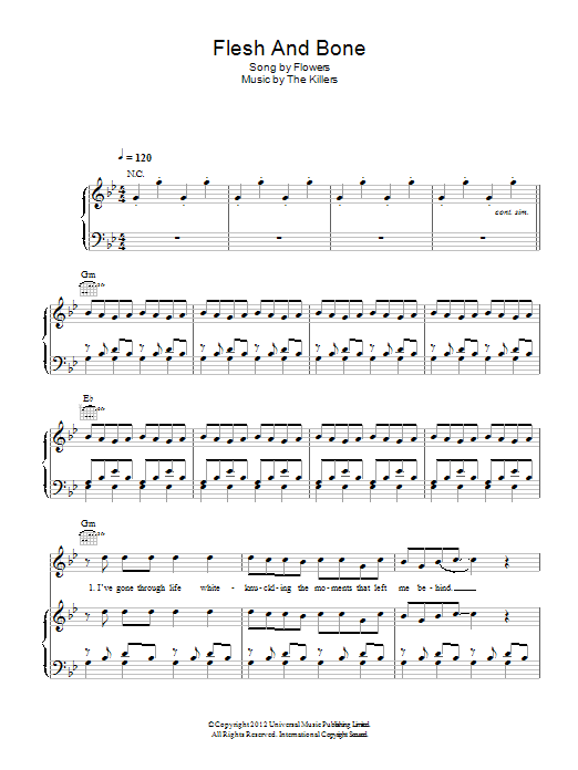The Killers Flesh And Bone Sheet Music Notes & Chords for Piano, Vocal & Guitar (Right-Hand Melody) - Download or Print PDF The Killers Flesh And Bone Sheet Music Notes & Chords for Piano, Vocal & Guitar (Right-Hand Melody) - Download or Print PDF
