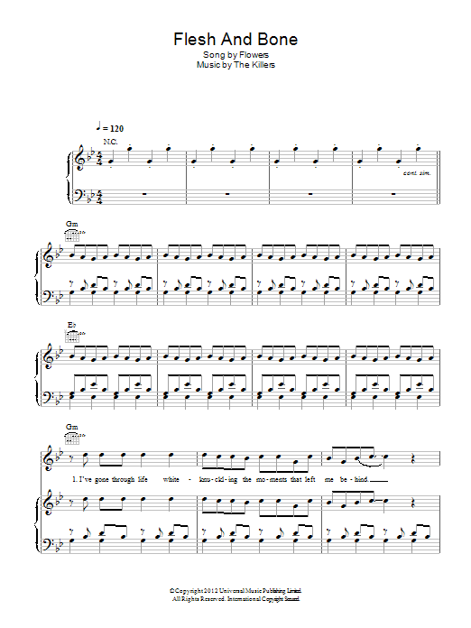 The Killers Flesh And Bone Sheet Music Notes & Chords for Piano, Vocal & Guitar (Right-Hand Melody) - Download or Print PDF