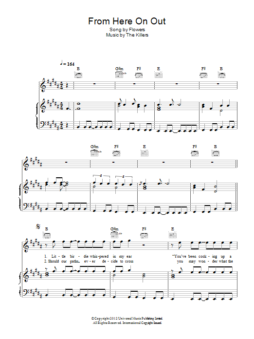 The Killers From Here On Out Sheet Music Notes & Chords for Piano, Vocal & Guitar (Right-Hand Melody) - Download or Print PDF The Killers From Here On Out Sheet Music Notes & Chords for Piano, Vocal & Guitar (Right-Hand Melody) - Download or Print PDF