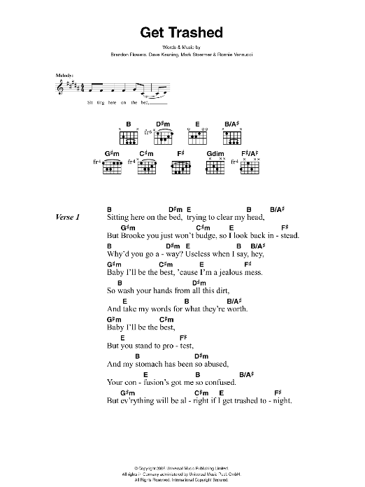 The Killers Get Trashed Sheet Music Notes & Chords for Lyrics & Chords - Download or Print PDF