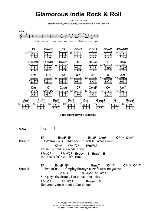 The Killers Glamorous Indie Rock And Roll Sheet Music Notes & Chords for Lyrics & Chords - Download or Print PDF