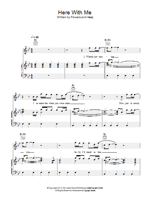 The Killers Here With Me Sheet Music Notes & Chords for Piano, Vocal & Guitar (Right-Hand Melody) - Download or Print PDF