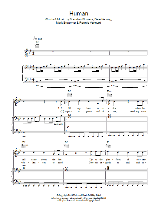 The Killers Human Sheet Music Notes & Chords for Lead Sheet / Fake Book - Download or Print PDF