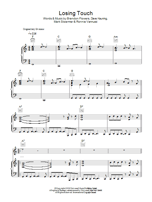 The Killers Losing Touch Sheet Music Notes & Chords for Piano, Vocal & Guitar (Right-Hand Melody) - Download or Print PDF
