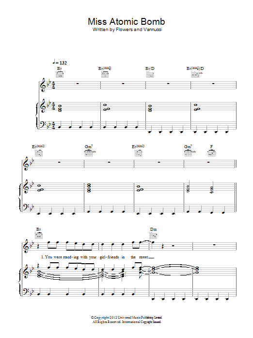 The Killers Miss Atomic Bomb Sheet Music Notes & Chords for Piano, Vocal & Guitar (Right-Hand Melody) - Download or Print PDF The Killers Miss Atomic Bomb Sheet Music Notes & Chords for Piano, Vocal & Guitar (Right-Hand Melody) - Download or Print PDF
