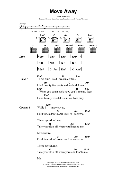 The Killers Move Away Sheet Music Notes & Chords for Lyrics & Chords - Download or Print PDF