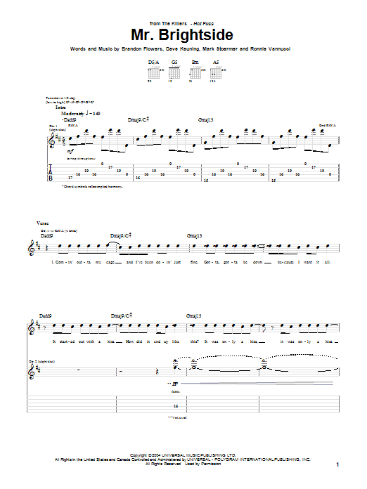 The Killers Mr. Brightside Sheet Music Notes & Chords for Guitar Lead Sheet - Download or Print PDF