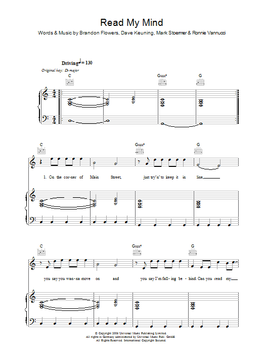 The Killers Read My Mind Sheet Music Notes & Chords for Beginner Piano - Download or Print PDF