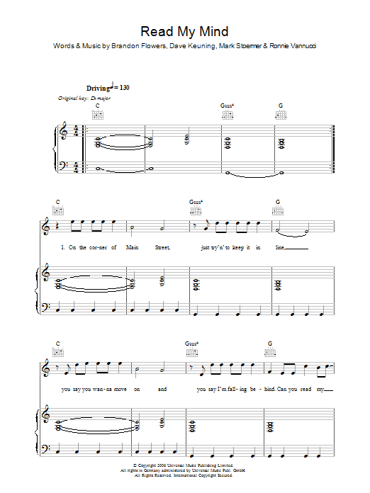 The Killers Read My Mind Sheet Music Notes & Chords for Keyboard - Download or Print PDF
