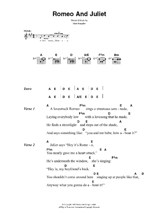 The Killers Romeo And Juliet Sheet Music Notes & Chords for Lyrics & Chords - Download or Print PDF