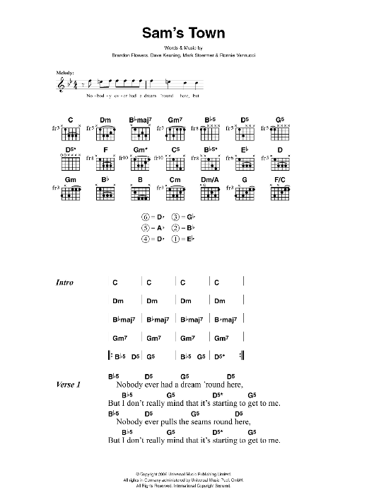 The Killers Sam's Town Sheet Music Notes & Chords for Guitar Chords/Lyrics - Download or Print PDF