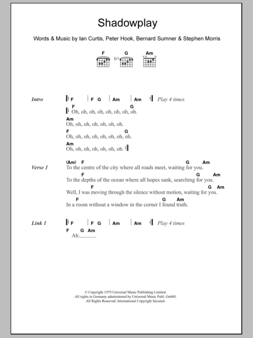 The Killers Shadowplay Sheet Music Notes & Chords for Lyrics & Chords - Download or Print PDF