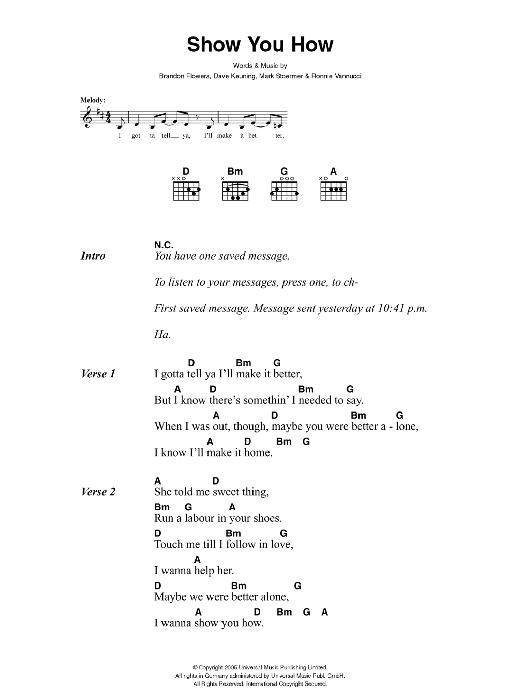 The Killers Show You How Sheet Music Notes & Chords for Lyrics & Chords - Download or Print PDF