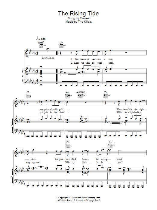 The Killers The Rising Tide Sheet Music Notes & Chords for Piano, Vocal & Guitar (Right-Hand Melody) - Download or Print PDF