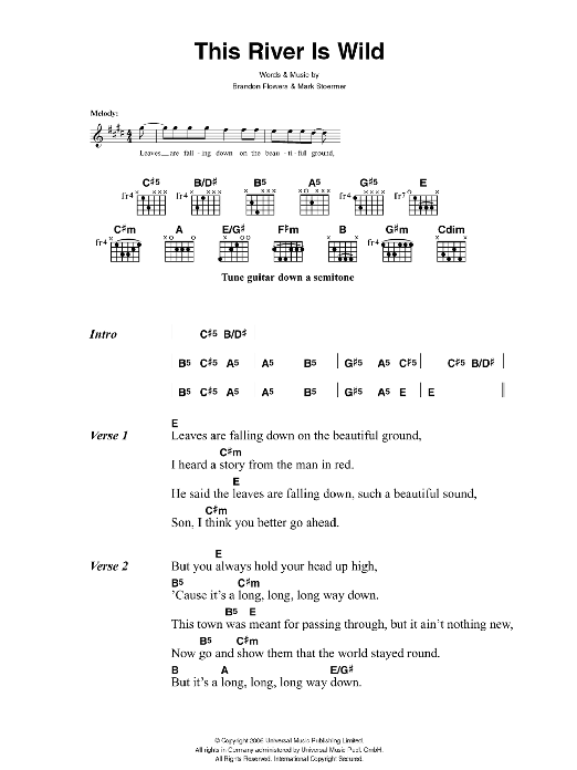 The Killers This River Is Wild Sheet Music Notes & Chords for Lyrics & Chords - Download or Print PDF