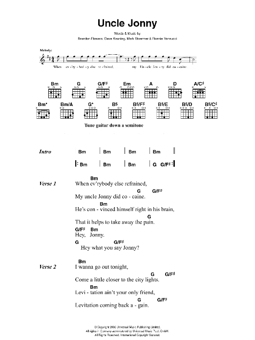 The Killers Uncle Jonny Sheet Music Notes & Chords for Guitar Tab - Download or Print PDF